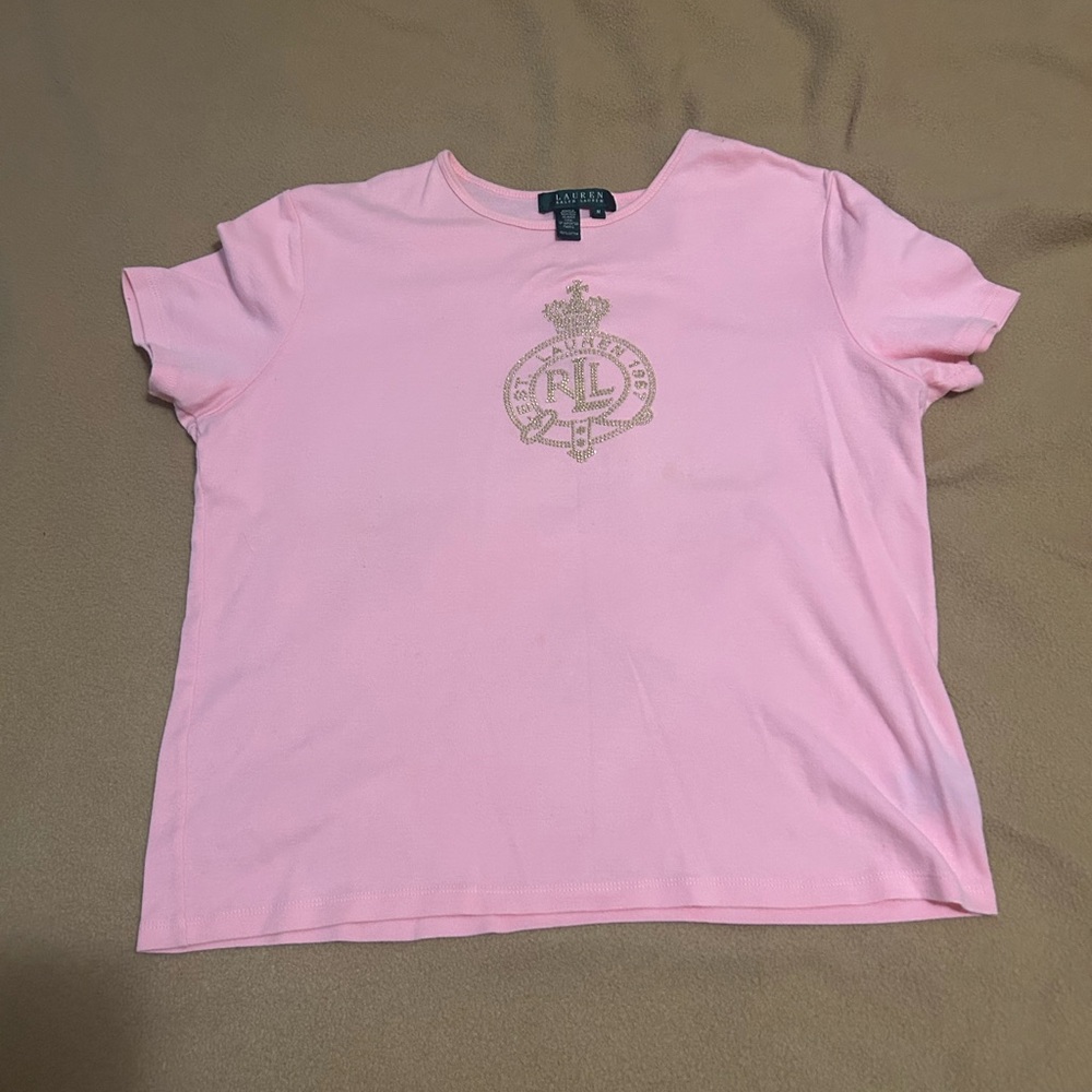 Ralph Lauren Light Pink Tee with Gold Emblem